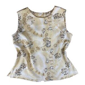 Southern Lady Yellow Beige Floral Sleeveless Blouse